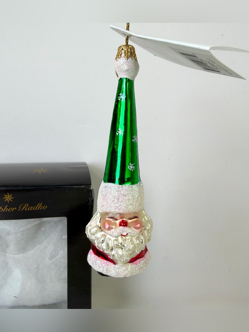 Christopher Radko Pint Size Santa Glass Ornament 2002 Poland 0105850 w/Box, tag
